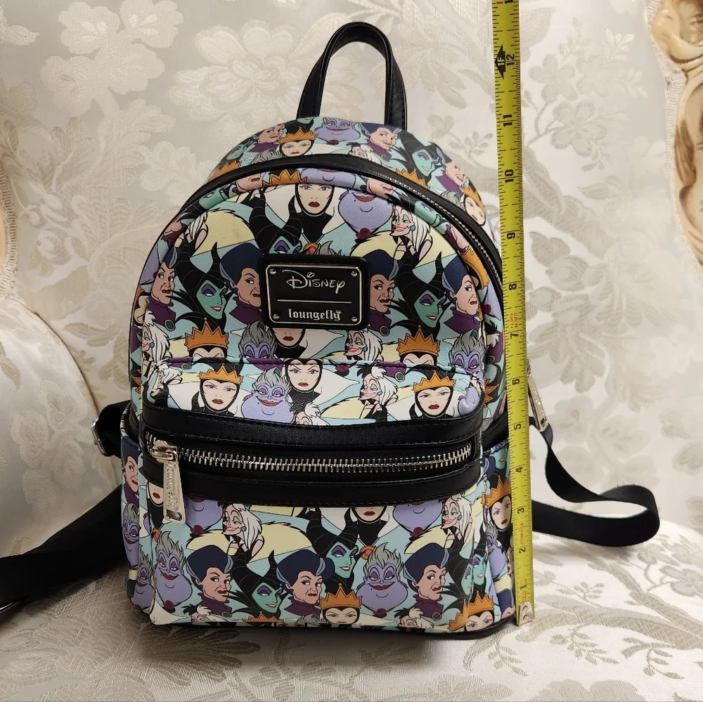 Loungefly Disney Villians maleficient  Cruella AOP Mini Backpack + Wallet